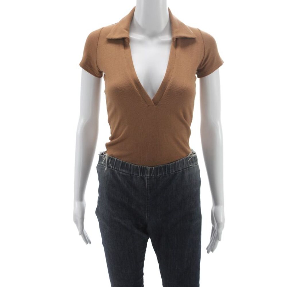 ALIX NYC Women Brown V-Neck Short Sleeve Modal Spandex Jumpsuit Size S